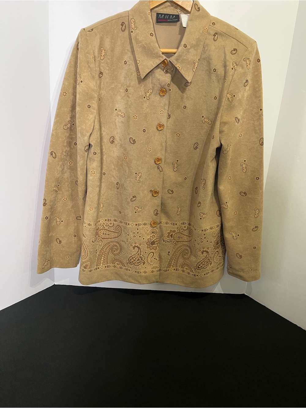 M.H.M. Melissa Harper Embroidered Paisley Button-Up Jacket - Tan
